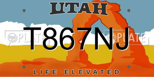T867NJ Utah License Plate