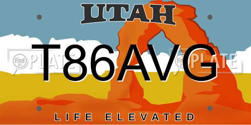 T86AVG Utah License Plate