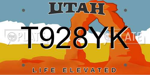 T928YK Utah License Plate