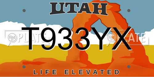 T933YX Utah License Plate