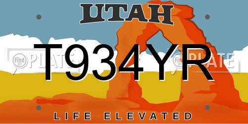 T934YR Utah License Plate