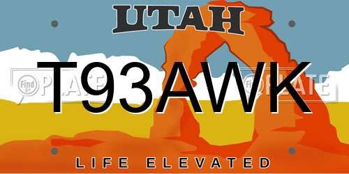 T93AWK Utah License Plate