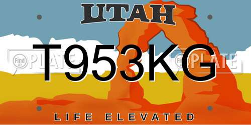 T953KG Utah License Plate