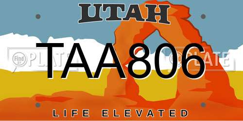 TAA806 Utah License Plate