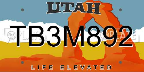 TB3M892 Utah License Plate