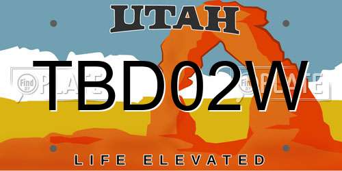 TBD02W Utah License Plate