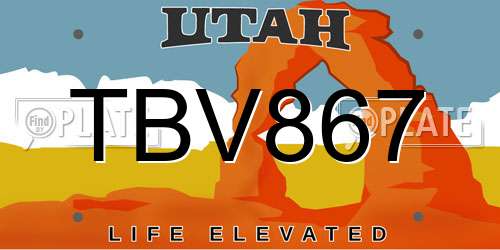TBV867 Utah License Plate