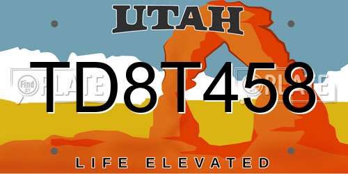 TD8T458 Utah License Plate
