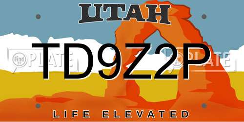 TD9Z2P Utah License Plate