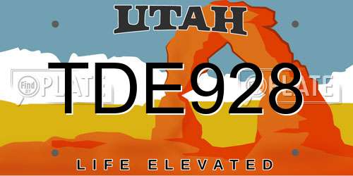 TDE928 Utah License Plate