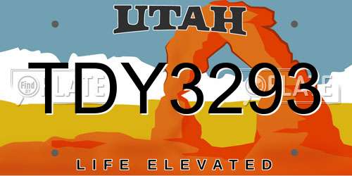 TDY3293 Utah License Plate