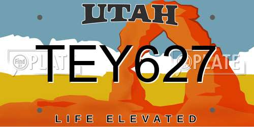 TEY627 Utah License Plate
