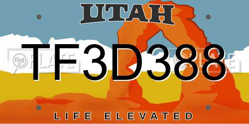 TF3D388 Utah License Plate