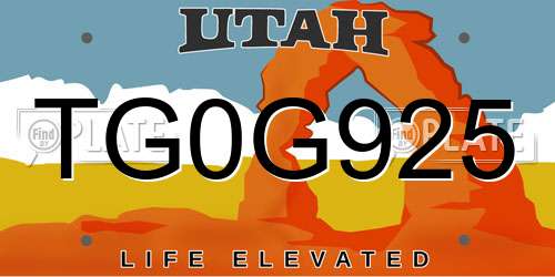 TG0G925 Utah License Plate