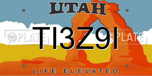 TI3Z9I Utah License Plate