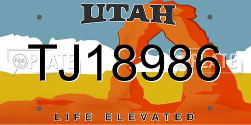 TJ18986 Utah License Plate