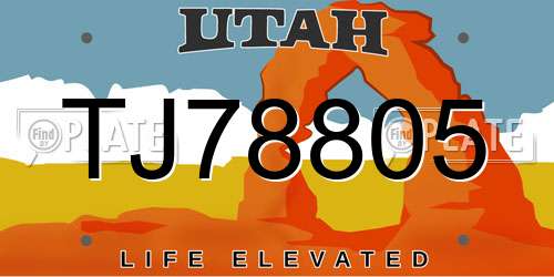 TJ78805 Utah License Plate