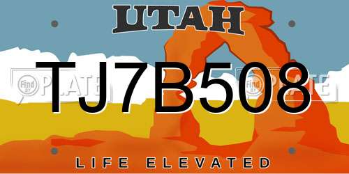 TJ7B508 Utah License Plate