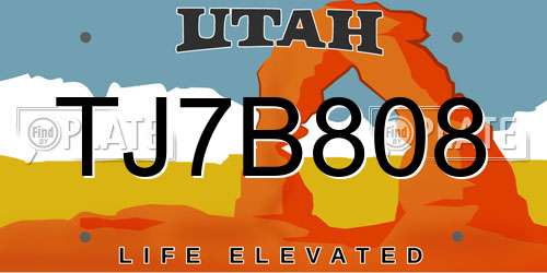 TJ7B808 Utah License Plate