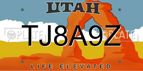 TJ8A9Z Utah License Plate