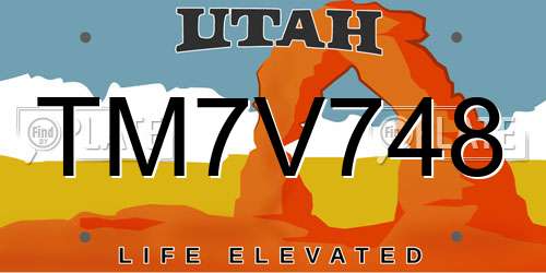 TM7V748 Utah License Plate