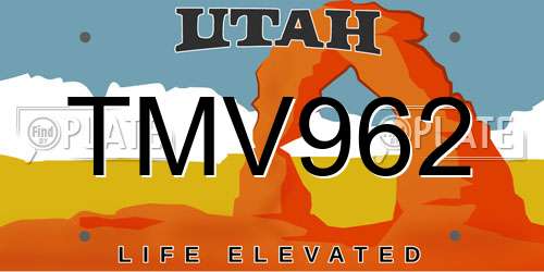 TMV962 Utah License Plate