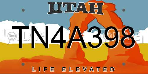 TN4A398 Utah License Plate