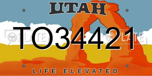 TO34421 Utah License Plate