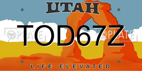 TOD67Z Utah License Plate