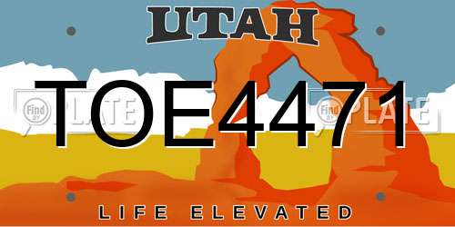 TOE4471 Utah License Plate