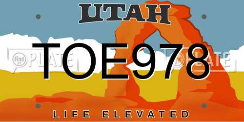 TOE978 Utah License Plate