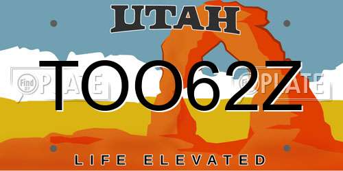 TOO62Z Utah License Plate