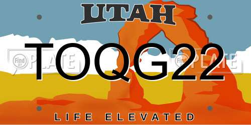 TOQG22 Utah License Plate