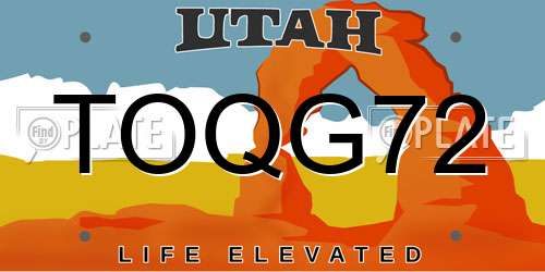 TOQG72 Utah License Plate