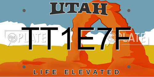 TT1E7F Utah License Plate