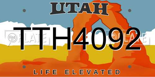 TTH4092 Utah License Plate