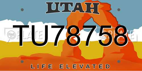 TU78758 Utah License Plate