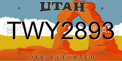 TWY2893 Utah License Plate