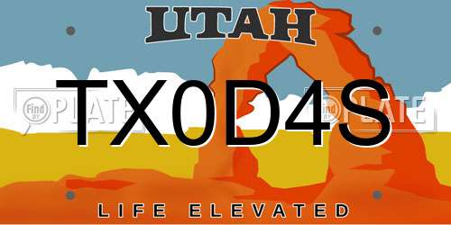 TX0D4S Utah License Plate