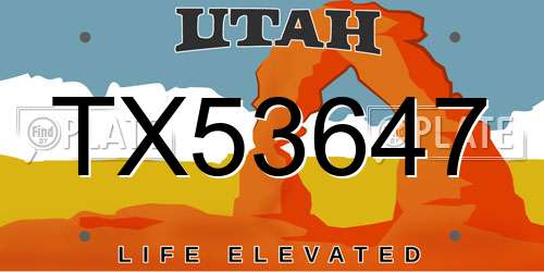 TX53647 Utah License Plate