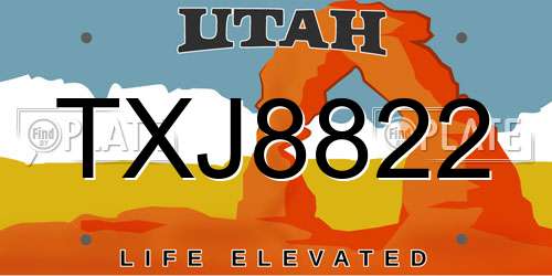 TXJ8822 Utah License Plate