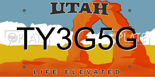 TY3G5G Utah License Plate