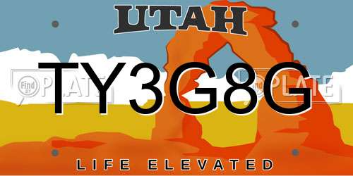 TY3G8G Utah License Plate