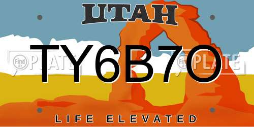 TY6B7O Utah License Plate