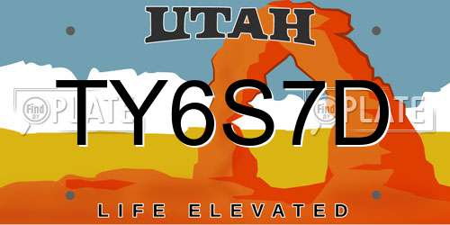 TY6S7D Utah License Plate