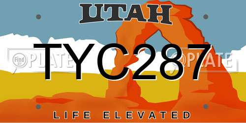 TYC287 Utah License Plate