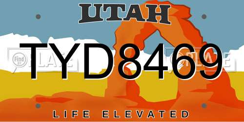 TYD8469 Utah License Plate