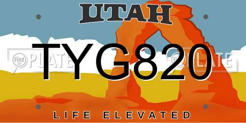 TYG820 Utah License Plate