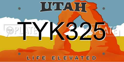 TYK325 Utah License Plate