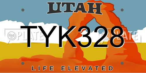 TYK328 Utah License Plate
